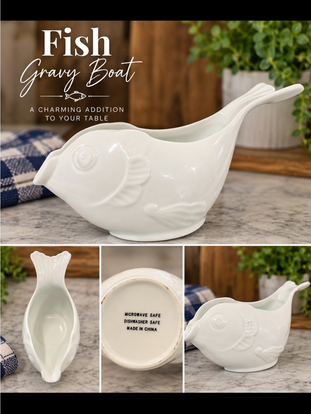 White Ceramic Fish Gravy Boat - Classic Tableware